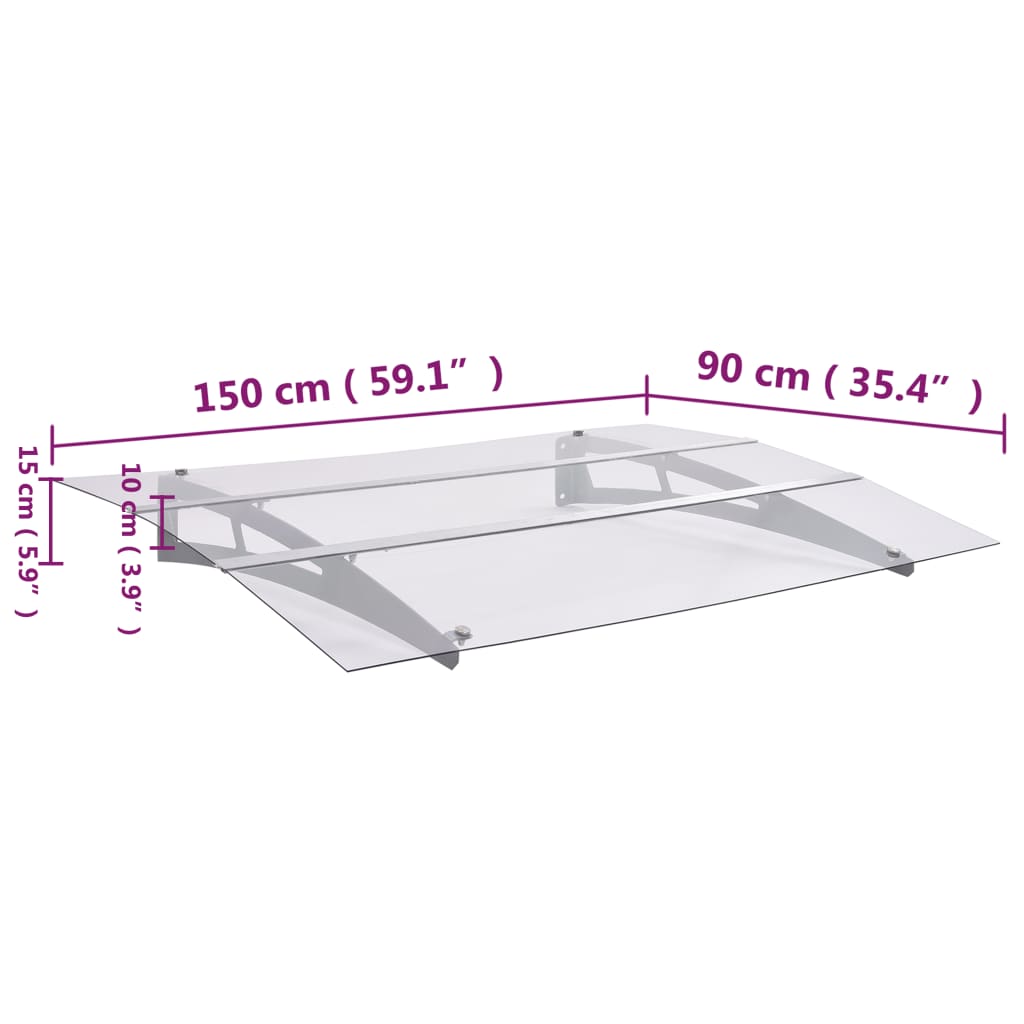 vidaXL Nadstrešek za vrata srebrn in prozoren 150x90 cm PET