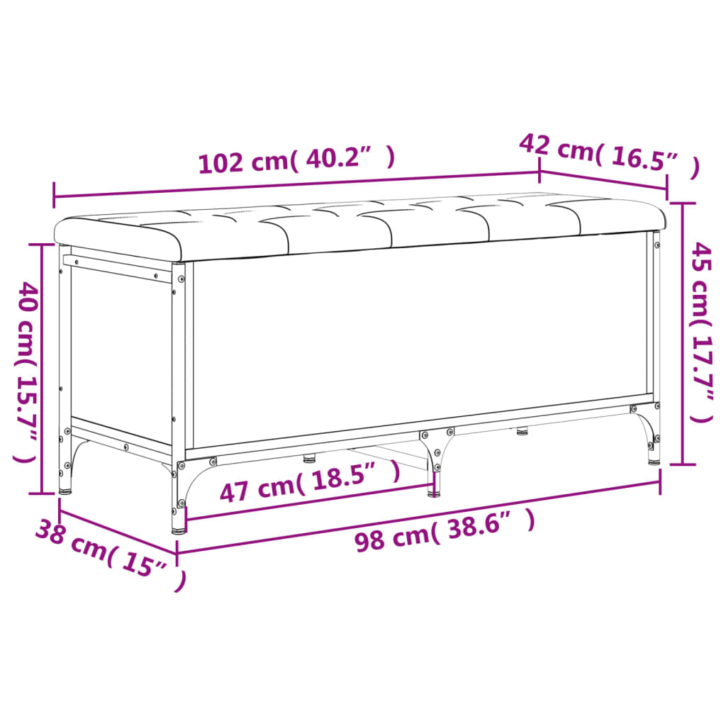 vidaXL Klop za shranjevanje siva sonoma 102x42x45 cm inženirski les