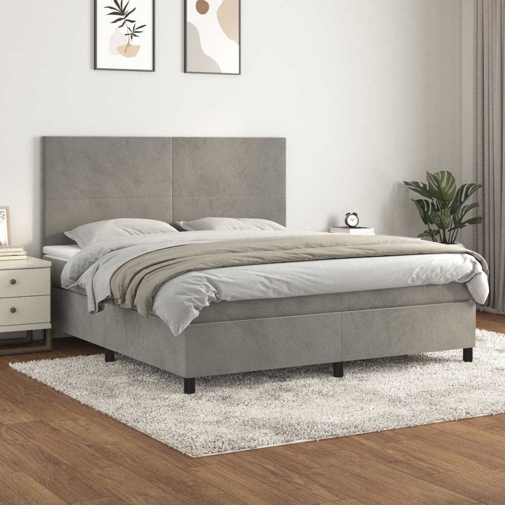 vidaXL Box spring postelja z vzmetnico svetlo siva 180x200 cm žamet