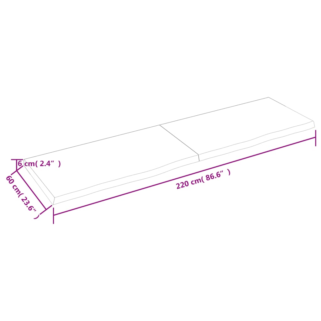 vidaXL Stenska polica svetlo rjava 220x60x(2-6) cm trdna hrastovina