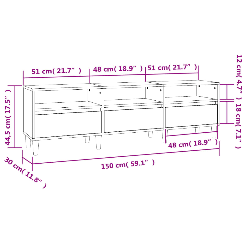 vidaXL TV omarica bela 150x30x44,5 cm inženirski les