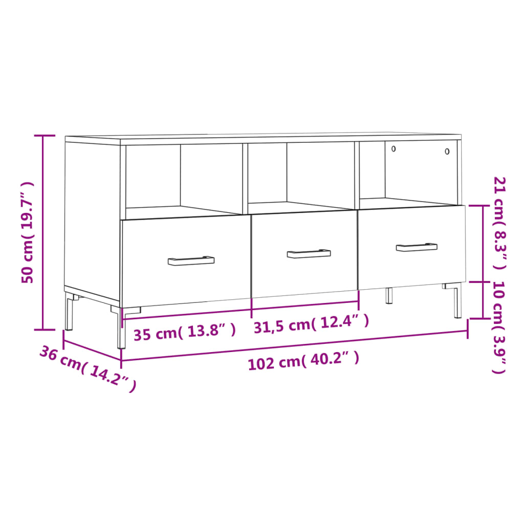 vidaXL TV omarica visok sijaj bela 102x36x50 cm inženirski les