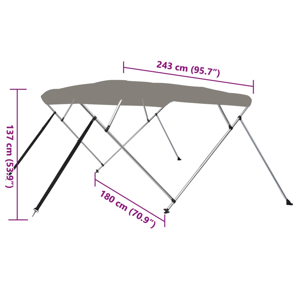 vidaXL Bimini tenda s 4 loki siva 243x180x137 cm