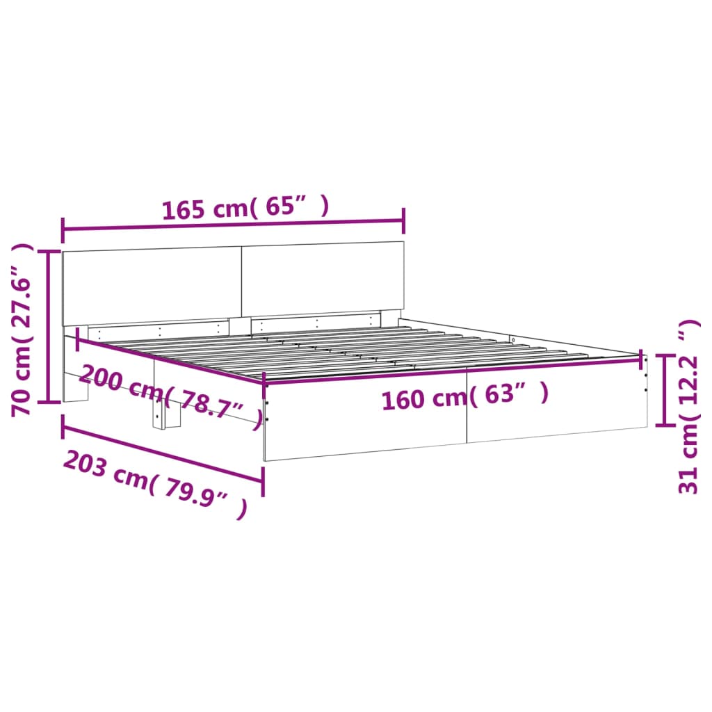 vidaXL Posteljni okvir z vzglavjem bel 160x200 cm