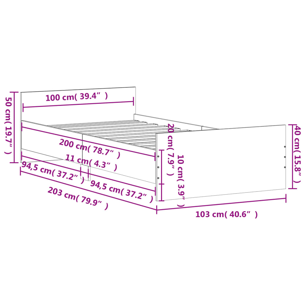 vidaXL Posteljni okvir sonoma hrast 100x200 cm inženirski les