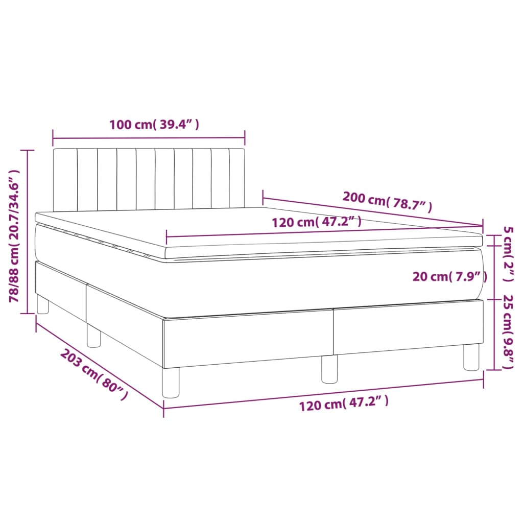 vidaXL Box spring postelja z vzmetnico črn 120x200 cm blago