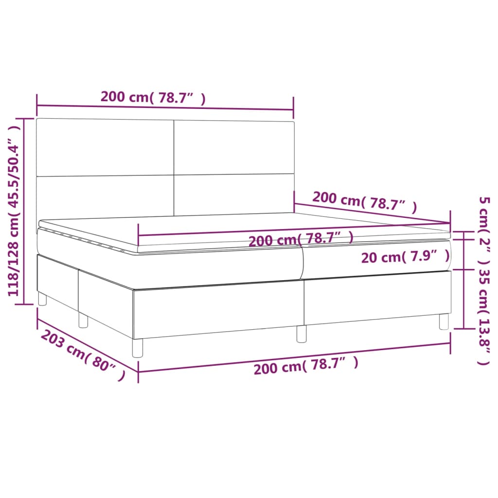 vidaXL Box spring postelja vzmetnico LED kapučino 200x200 cm um. usnje