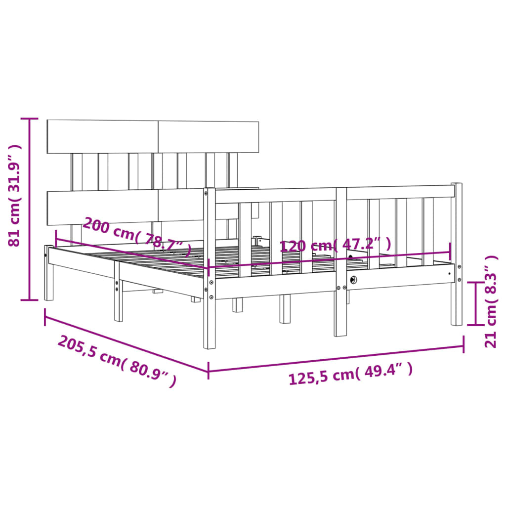 vidaXL Posteljni okvir z vzglavjem bel 120x200 cm trden les