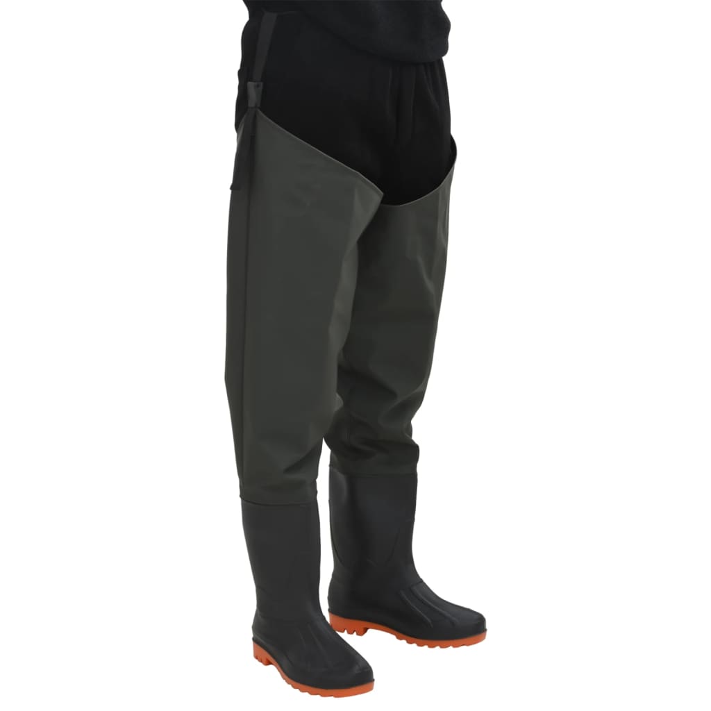 vidaXL Ribiške hlače s škornji temno zelene velikost 43