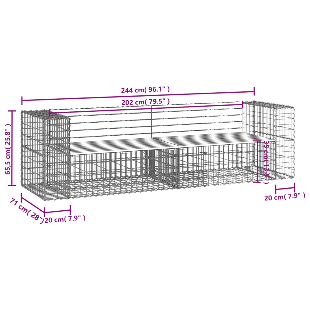 vidaXL Vrtna gabionska klop 244x71x65,5 cm trden les douglas