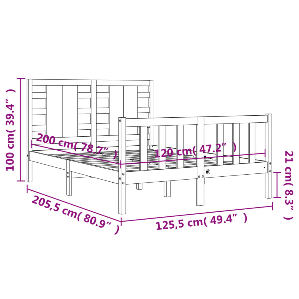 vidaXL Posteljni okvir z vzglavjem bel 120x200 cm trden les