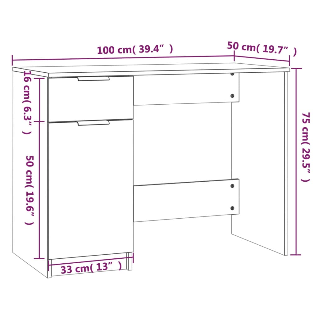 vidaXL Pisalna miza rjavi hrast 100x50x75 cm konstruiran les