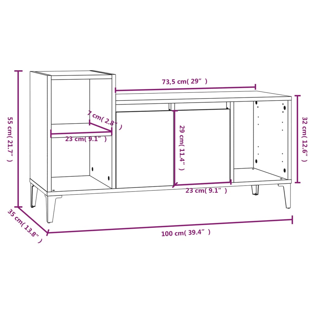 vidaXL TV omarica betonsko siva 100x35x55 cm inženirski les