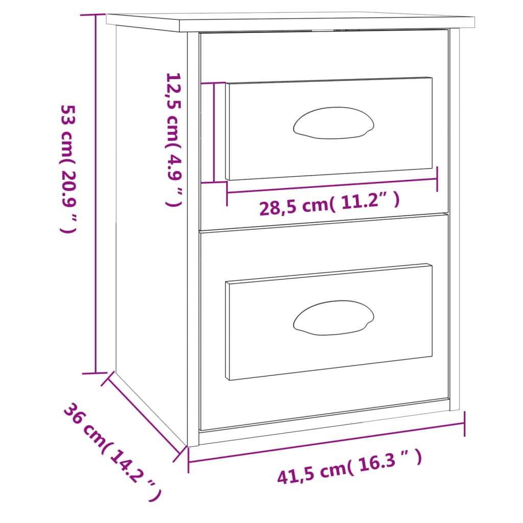 vidaXL Stenska nočna omarica 2 kosa betonsko sive 41,5x36x53 cm