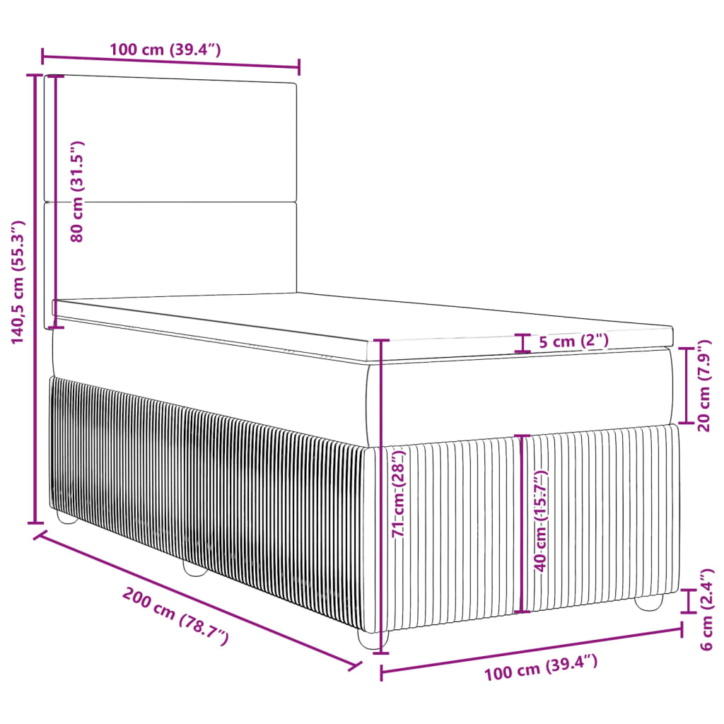 vidaXL Box spring postelja z vzmetnico svetlo siv 100x200 cm blago