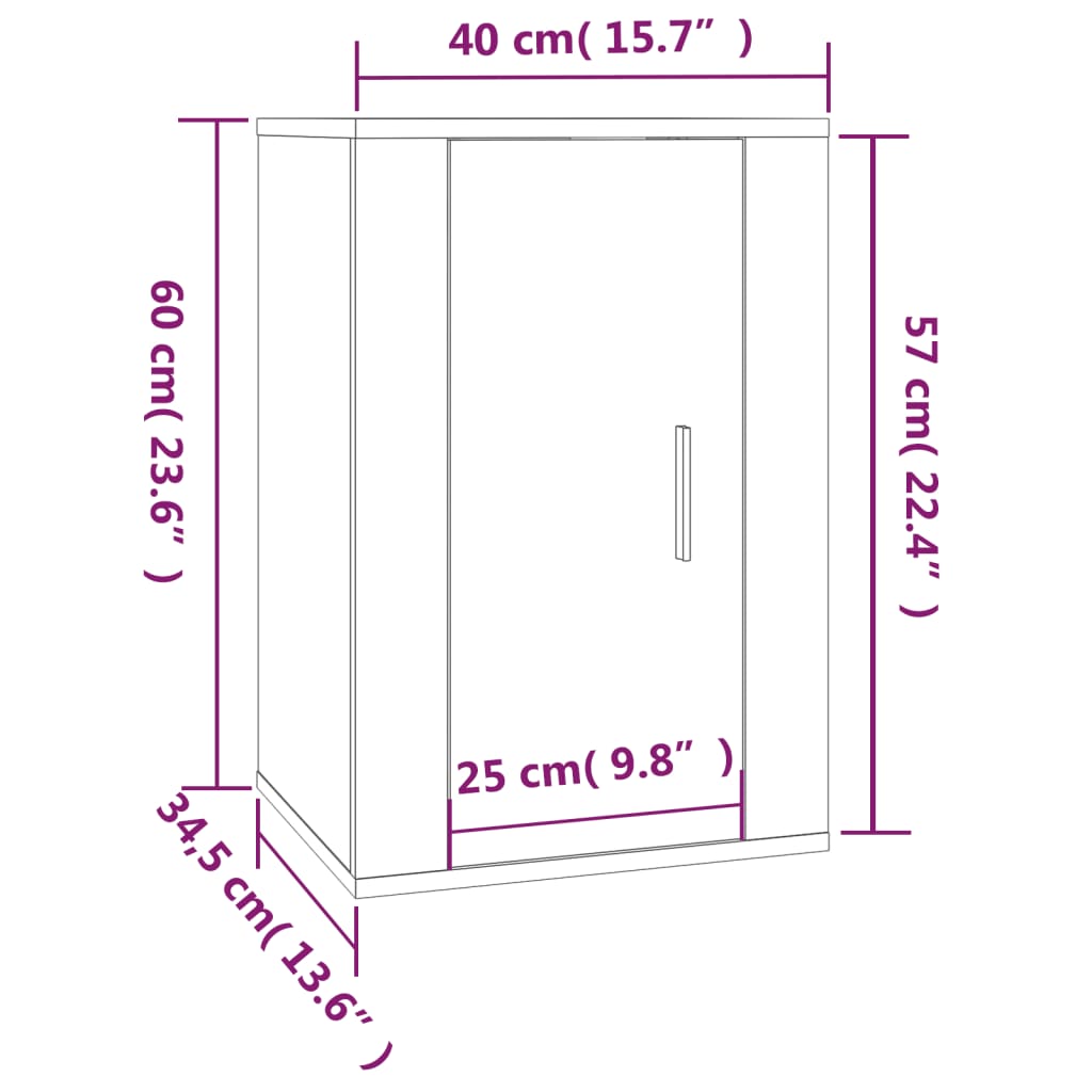 vidaXL Stenska TV omarica 2 kosa sonoma hrast 40x34,5x60 cm