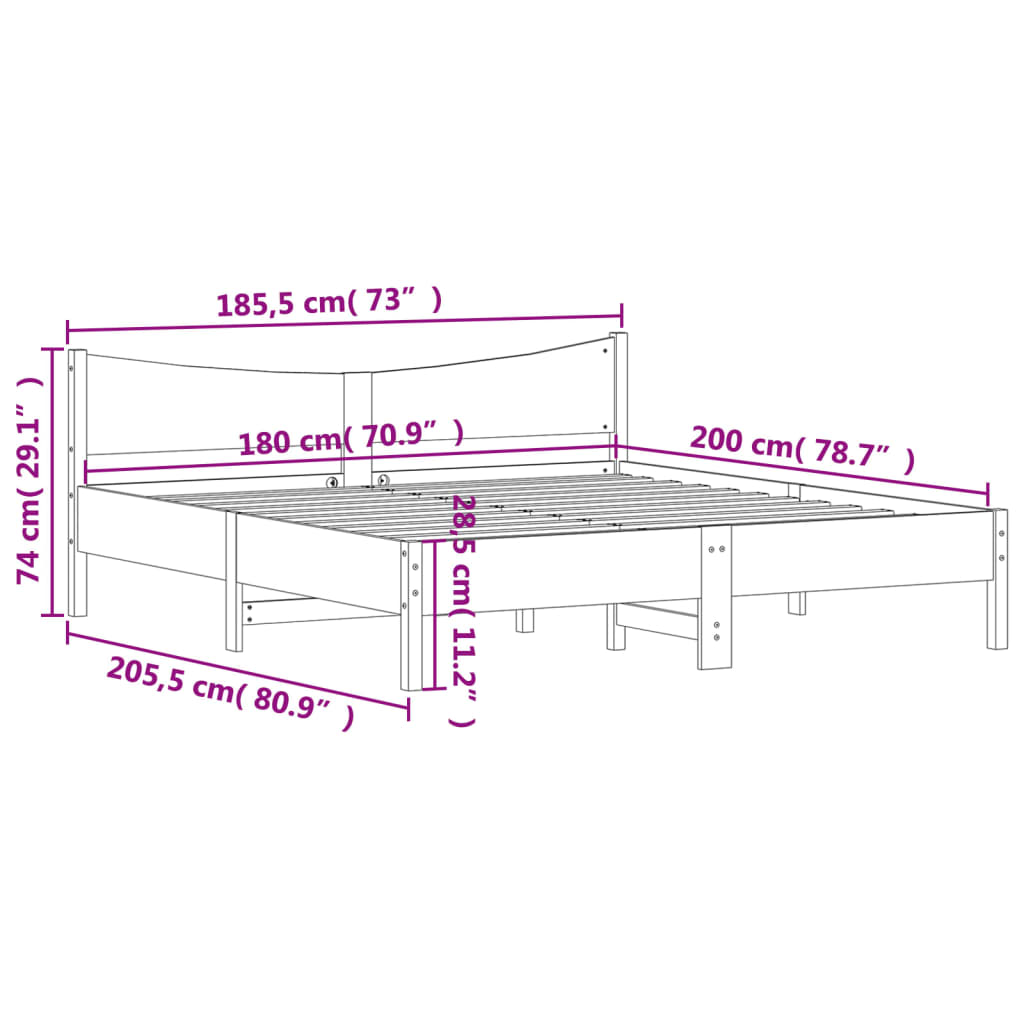 vidaXL Posteljni okvir brez vzmetnice bel 180x200 cm trdna borovina