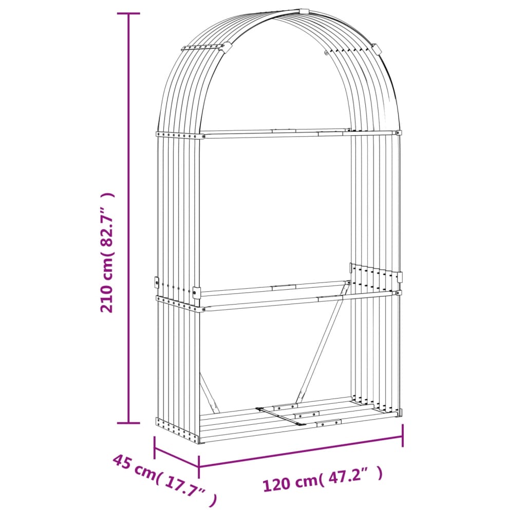 vidaXL Nosilec za polena svetlo rjav 120x45x210 cm pocinkano jeklo