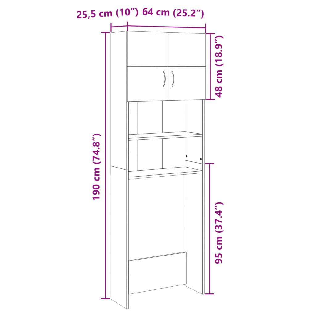 vidaXL Omara za pralni stroj sonoma hrast 64x25,5x190 cm iverna plošča