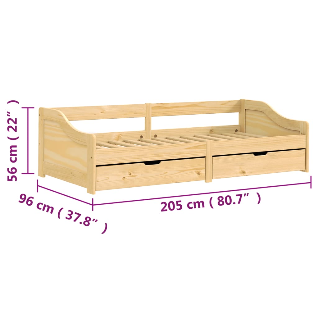 vidaXL Dnevna postelja z 2 predaloma IRUN 90x200cm trdna borovina