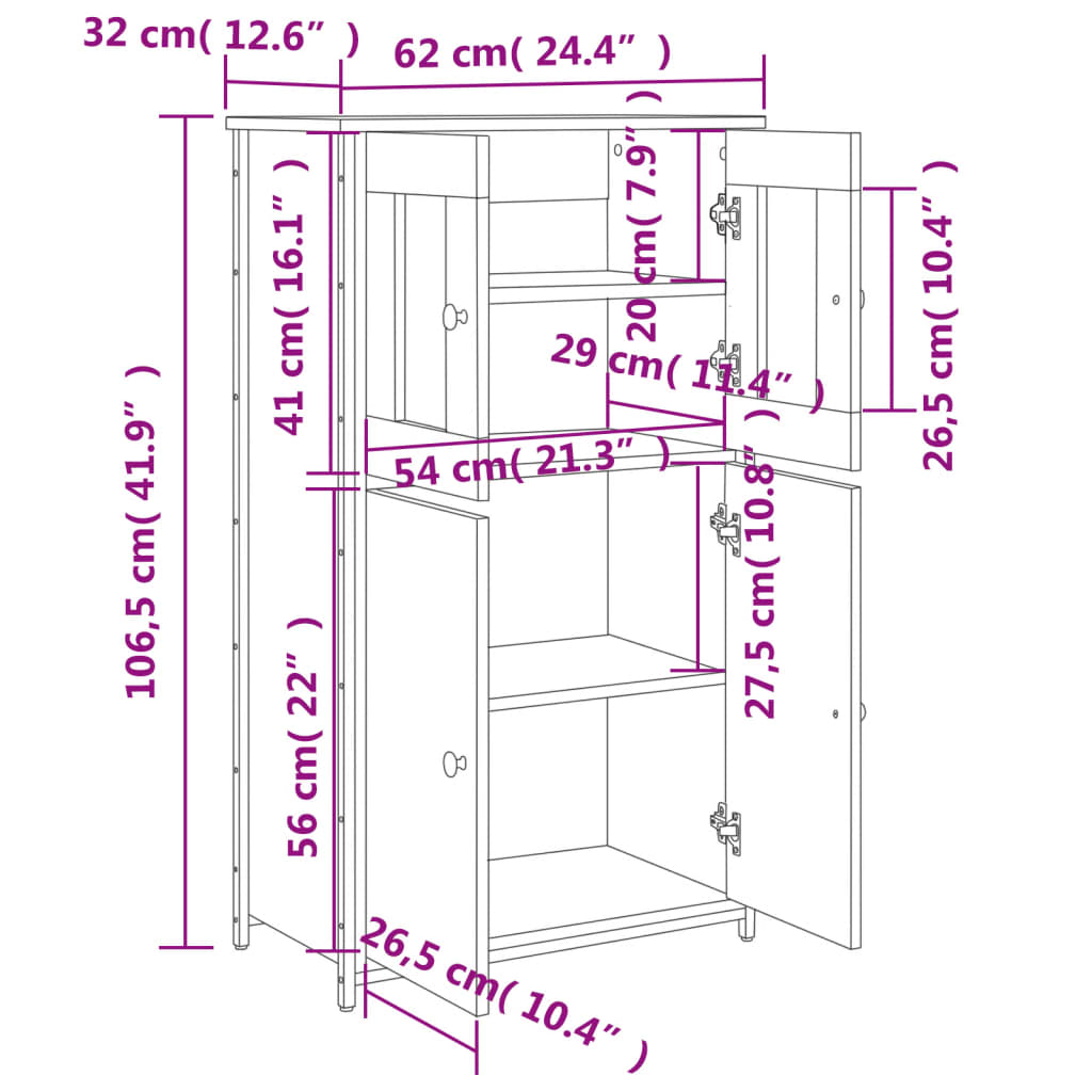 vidaXL Visoka omarica črna 62x32x106,5 cm inženirski les