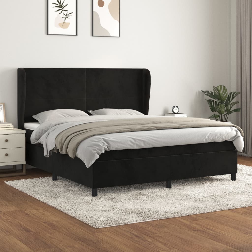 vidaXL Box spring postelja z vzmetnico črna 180x200 cm žamet