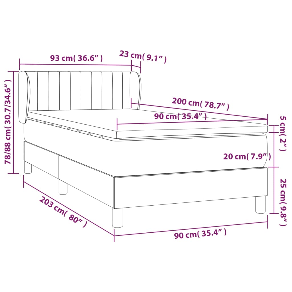 vidaXL Box spring postelja z vzmetnico svetlo siva 90x200 cm blago