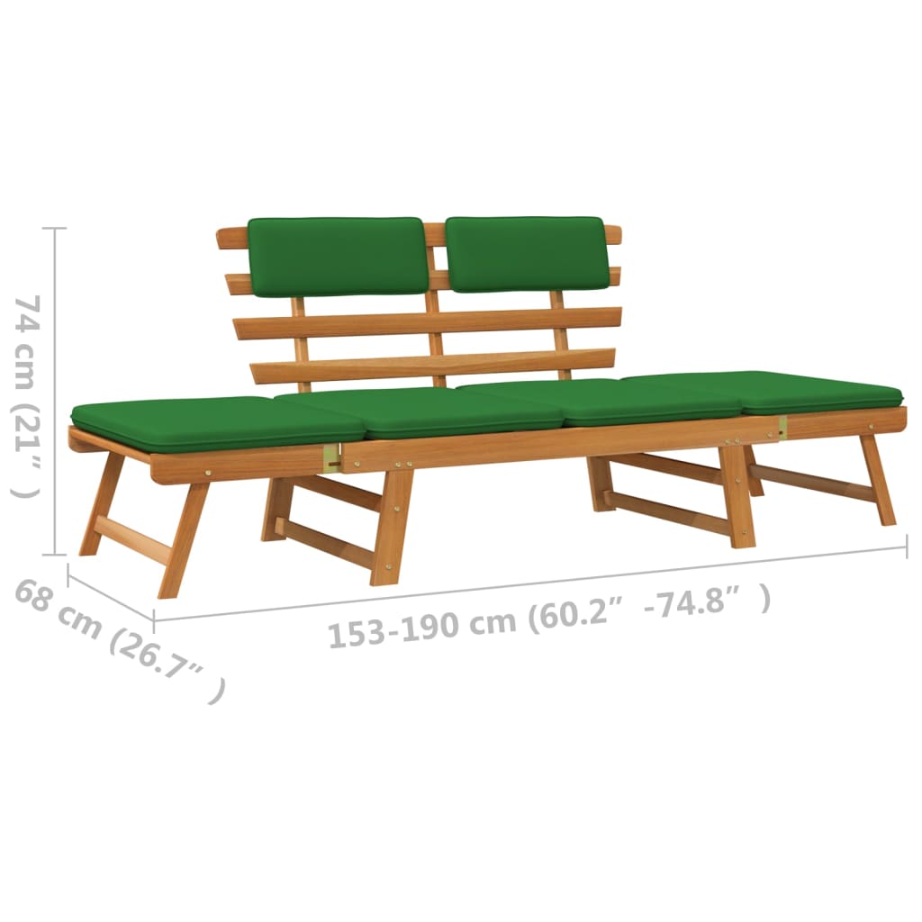 vidaXL Vrtna klop z blazinami 2 v 1 190 cm trden akacijev les