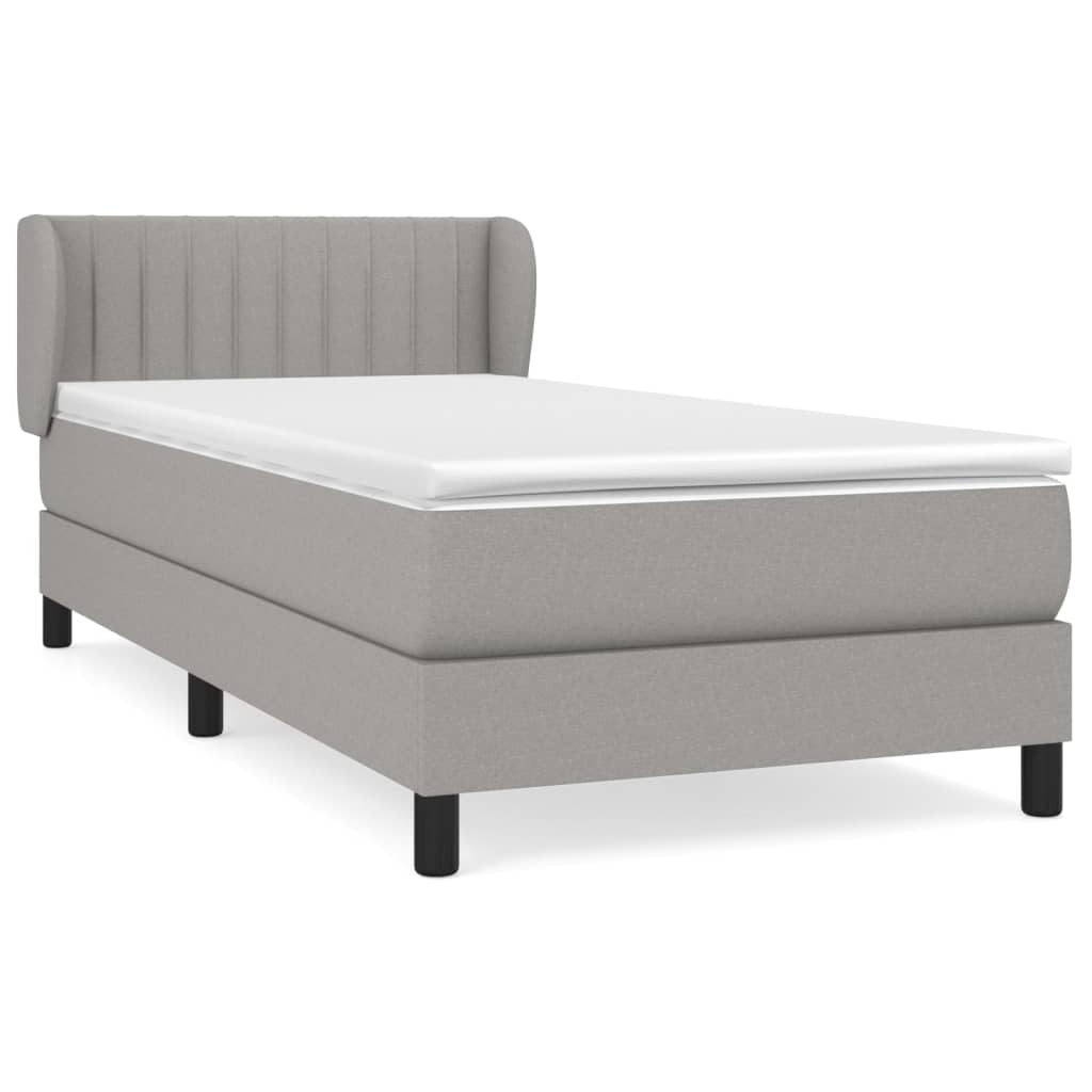 vidaXL Box spring postelja z vzmetnico svetlo siva 90x200 cm blago