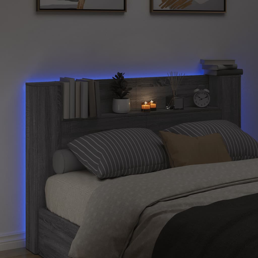 vidaXL Omarica za vzglavje postelje LED siva sonoma 160x16,5x103,5 cm