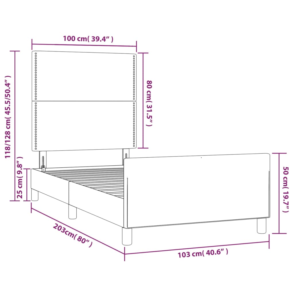 vidaXL Posteljni okvir z vzglavjem krem 100x200 cm blago