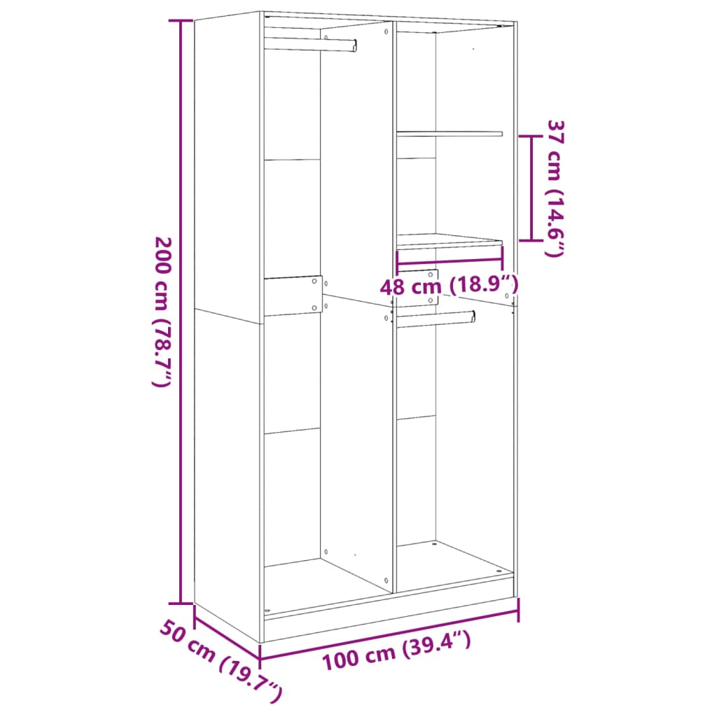 vidaXL Garderobna omara dimljeni hrast 100x50x200 cm inženirski les