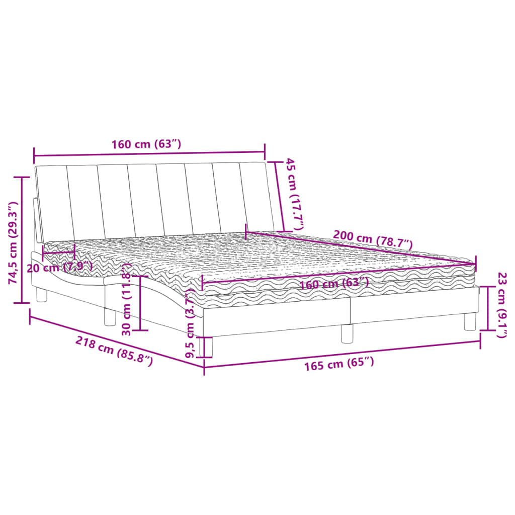 vidaXL Postelja z vzmetnico modra 160x200 cm žamet