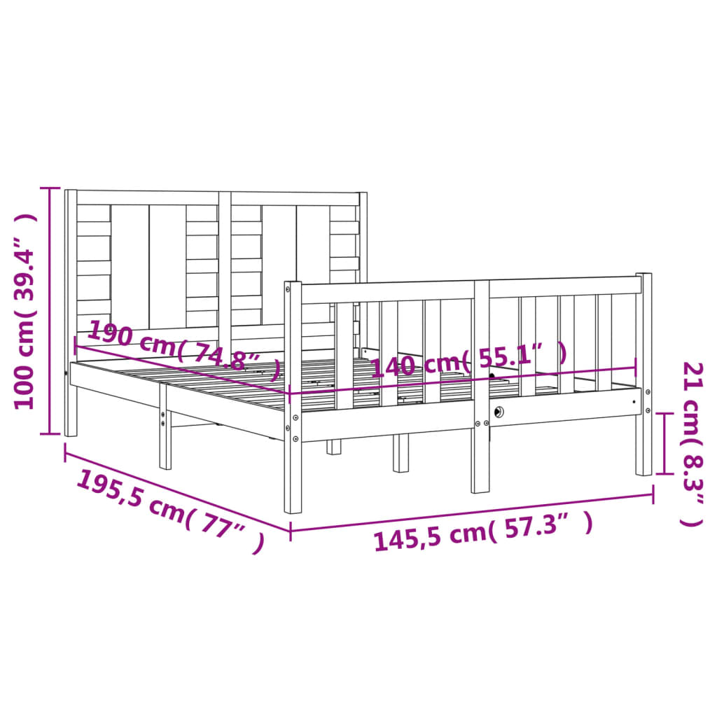 vidaXL Posteljni okvir z vzglavjem črn 140x190 cm trden les