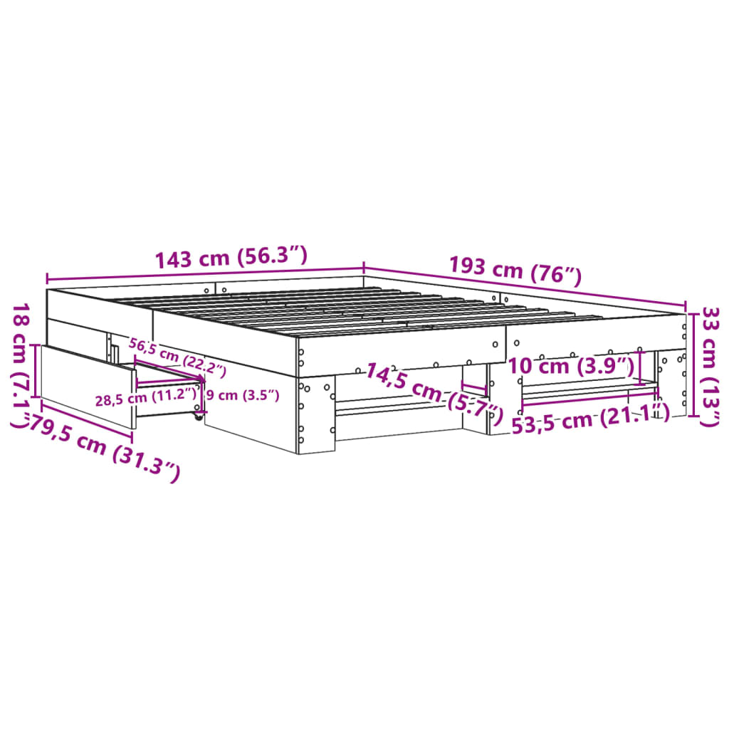 vidaXL Posteljni okvir betonsko siv 140x190 cm inženirski les