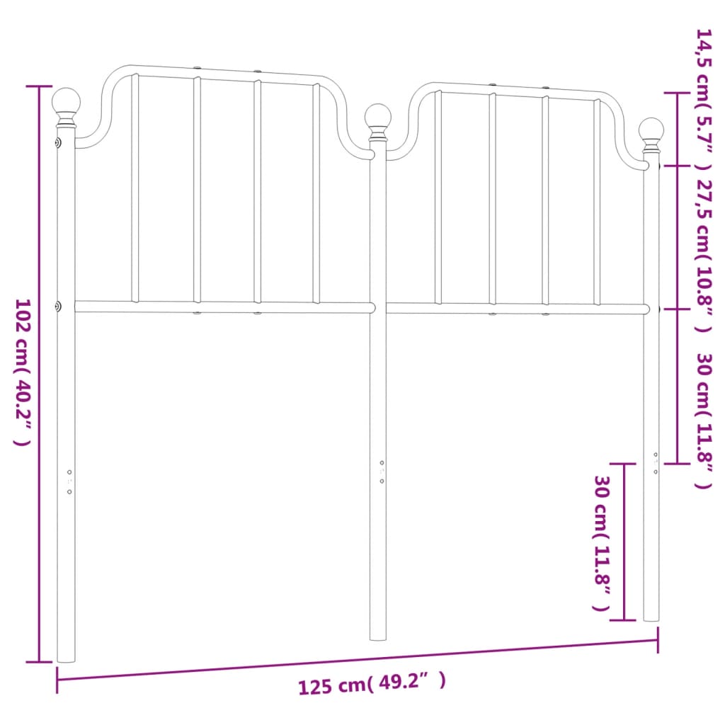 vidaXL Kovinsko posteljno vzglavje črno 120 cm