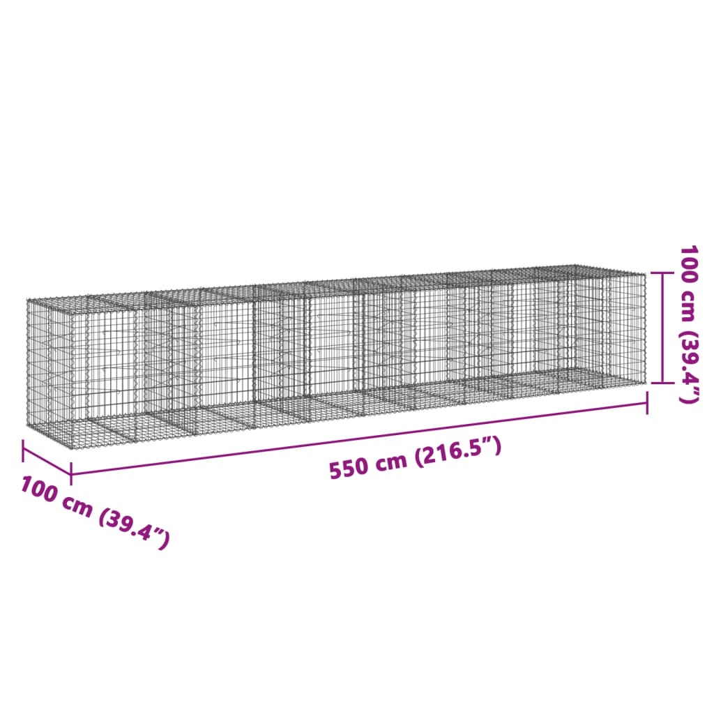 vidaXL Gabionska košara s pokrovom 550x100x100 cm pocinkano železo