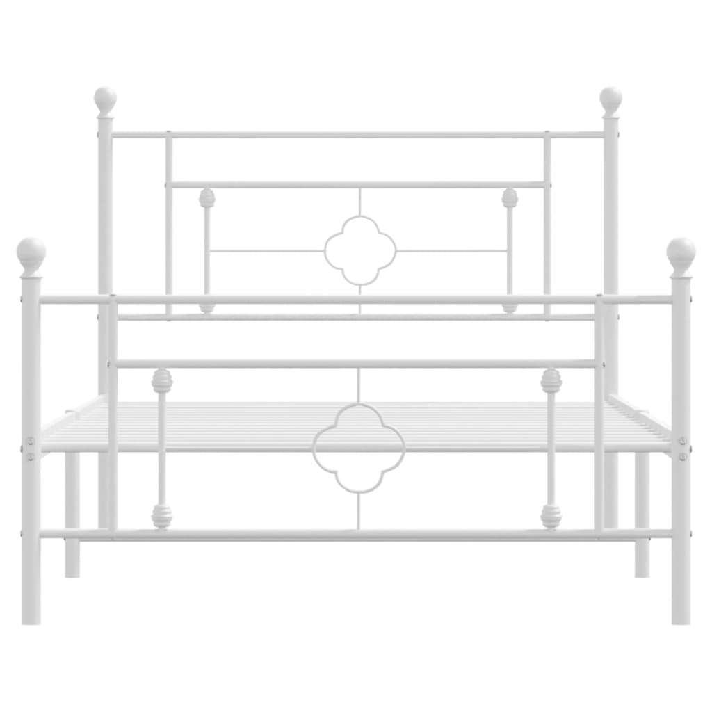 vidaXL Kovinski posteljni okvir z vzglavjem in vznožjem bel 107x203 cm