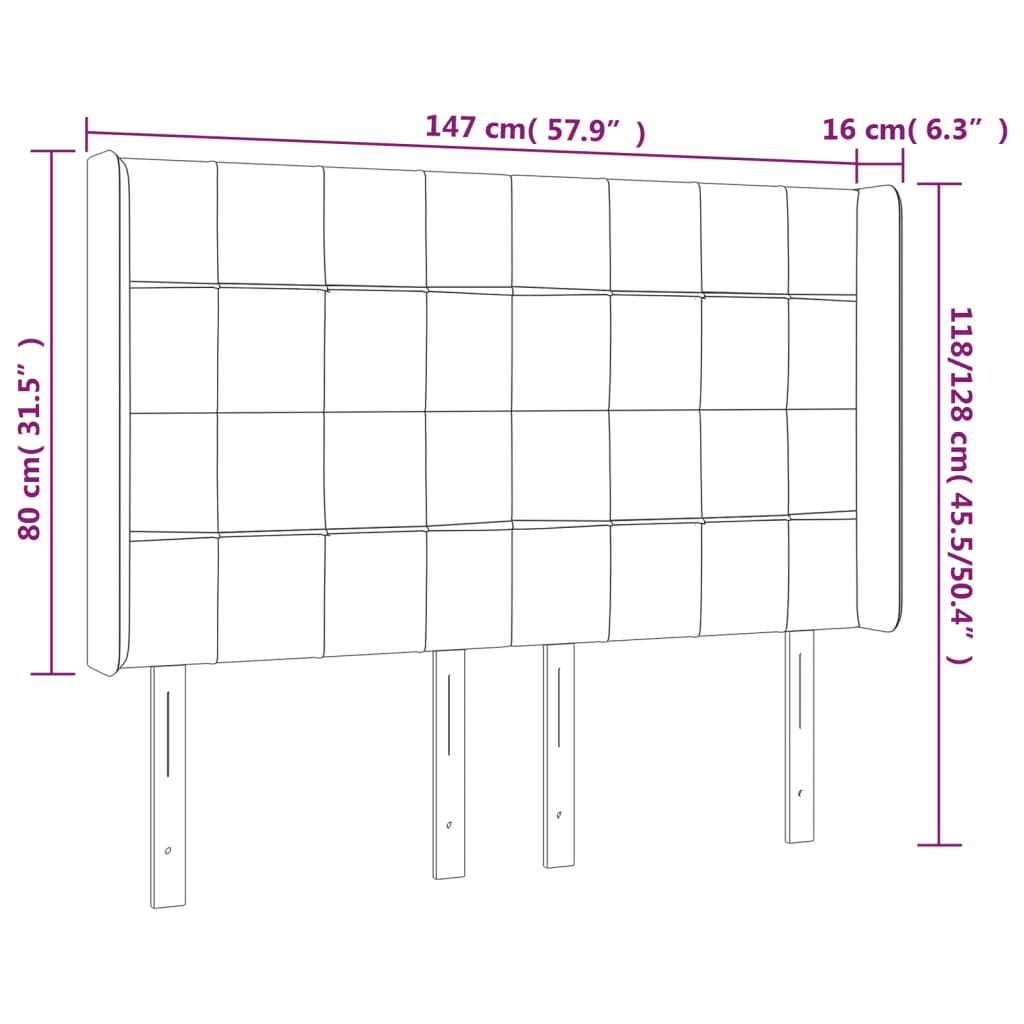 vidaXL LED posteljno vzglavje črno 147x16x118/128 cm žamet