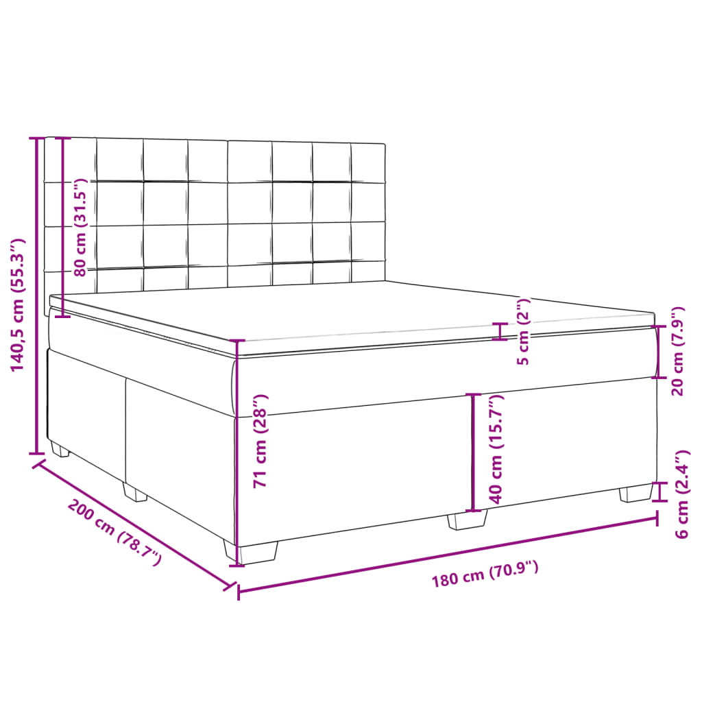 vidaXL Box spring postelja z vzmetnico svetlo siva 180x200 cm žamet