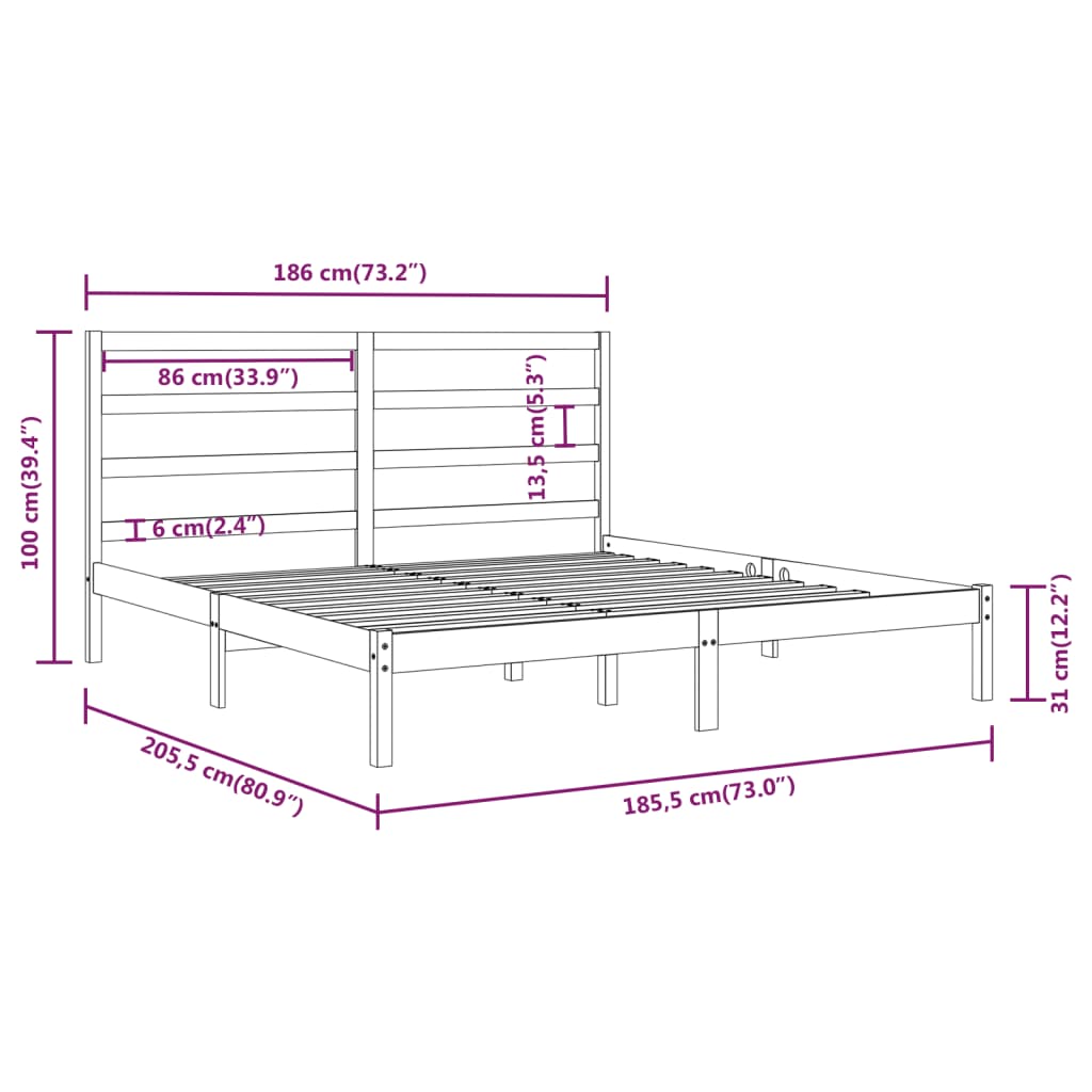 vidaXL Posteljni okvir siv iz trdnega lesa 180x200 cm