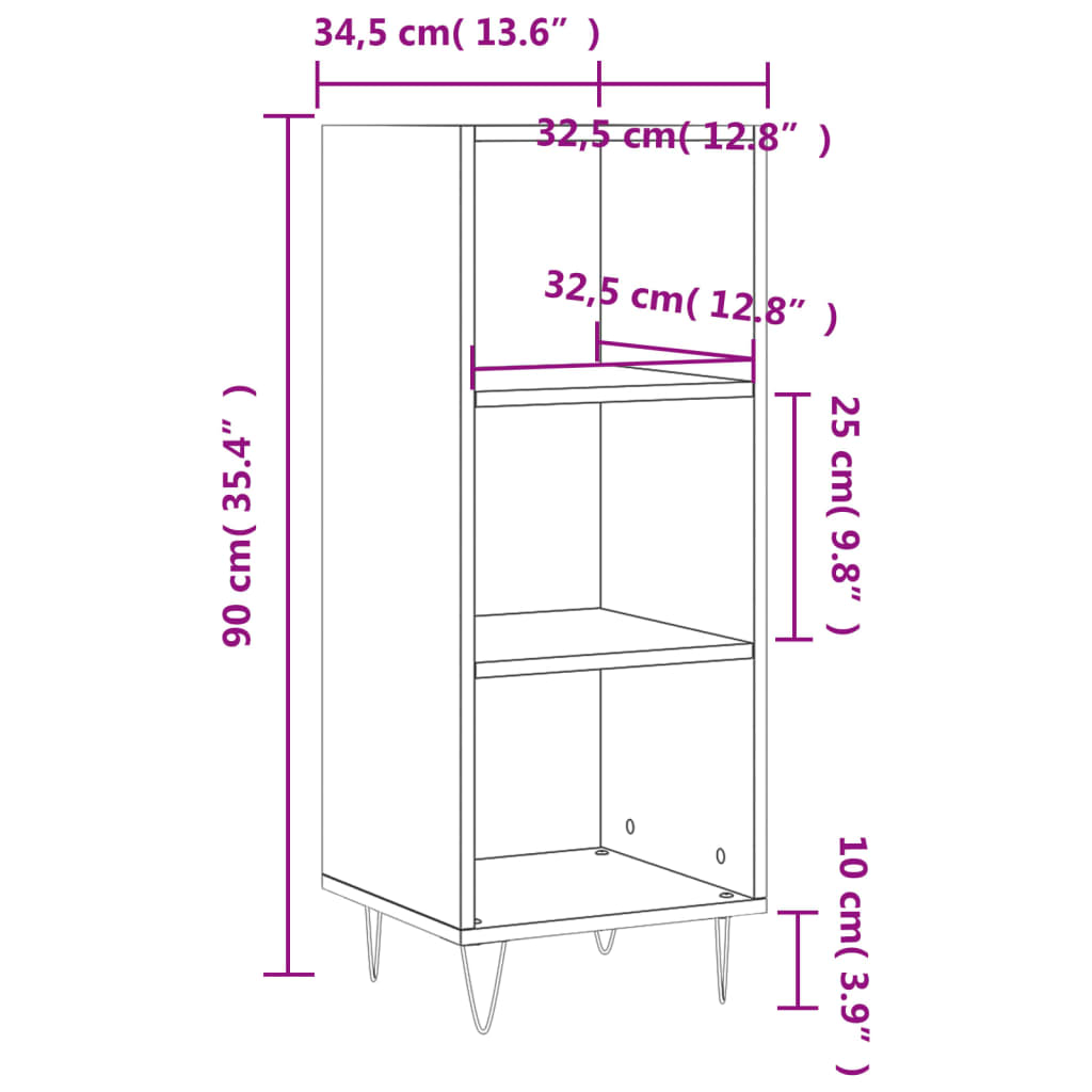 vidaXL Komoda betonsko siva 34,5x32,5x90 cm inženirski les