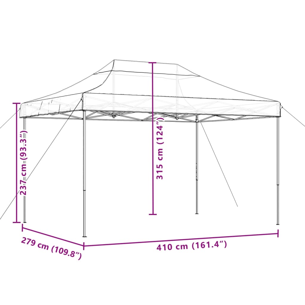 vidaXL Zložljivi pop-up šotor za zabave črn 410x279x315 cm