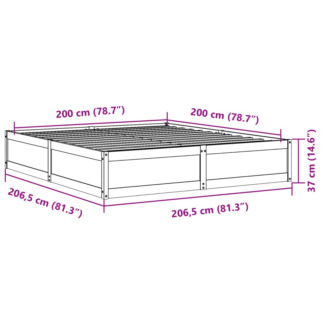 vidaXL Posteljni okvir brez vzmetnice bel 200x200 cm trdna borovina