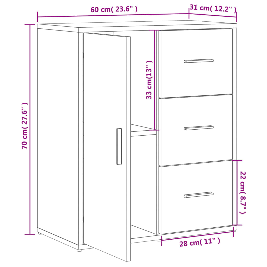 vidaXL Komoda 2 kosa siva sonoma 60x31x70 cm inženirski les