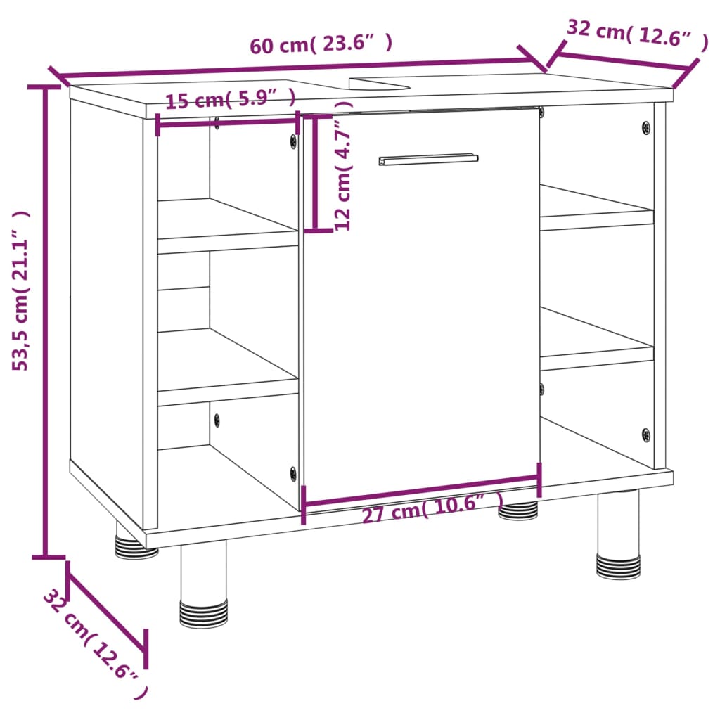 vidaXL Kopalniška omarica siva sonoma 60x32x53,5 cm inženirski les