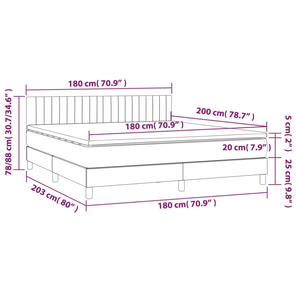 vidaXL Box spring postelja z vzmetnico svetlo siva 180x200 cm blago