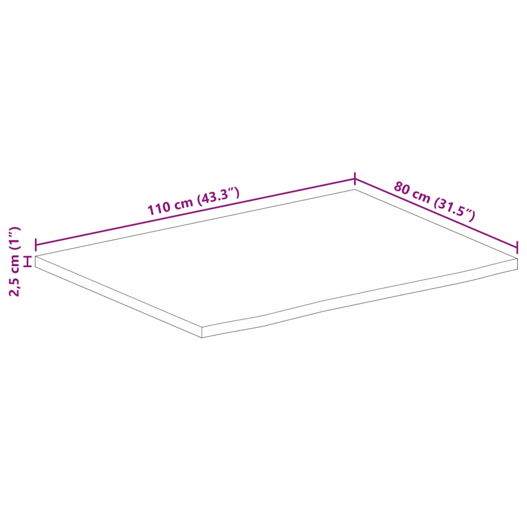 vidaXL Mizna plošča z naravnim robom 110x80x2,5 cm trden mangov les