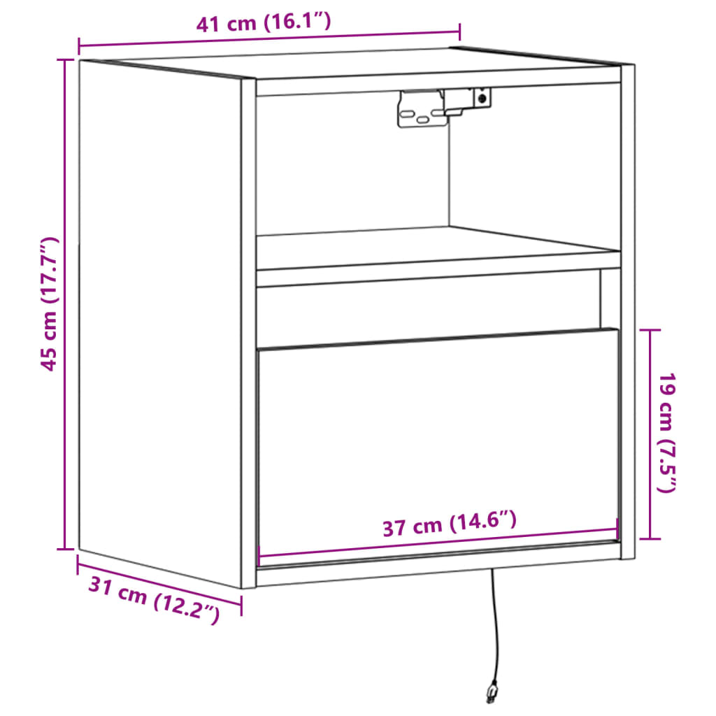 vidaXL Stenska TV omarica z LED lučkami siva sonoma 41x31x45 cm