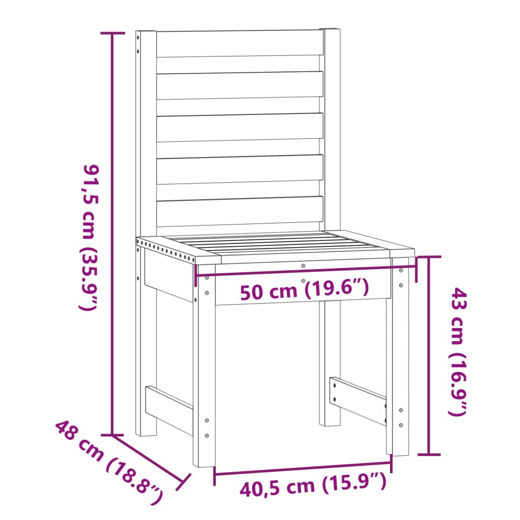 vidaXL Vrtni stol 2 kosa 50x48x91,5 cm trdna borovina